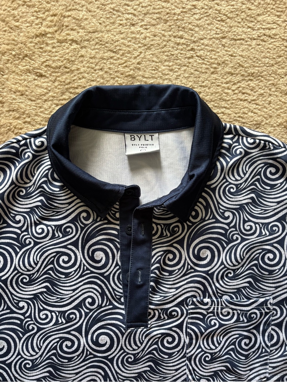 BYLT Basics Navy & White Swirl Polo - Picture 2 of 3